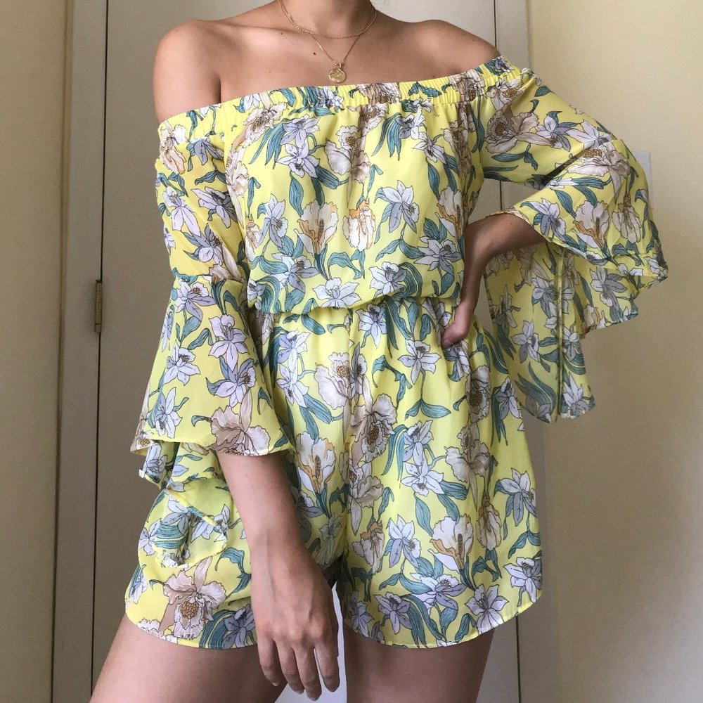 Yellow Off-the-Shoulder Floral Romper